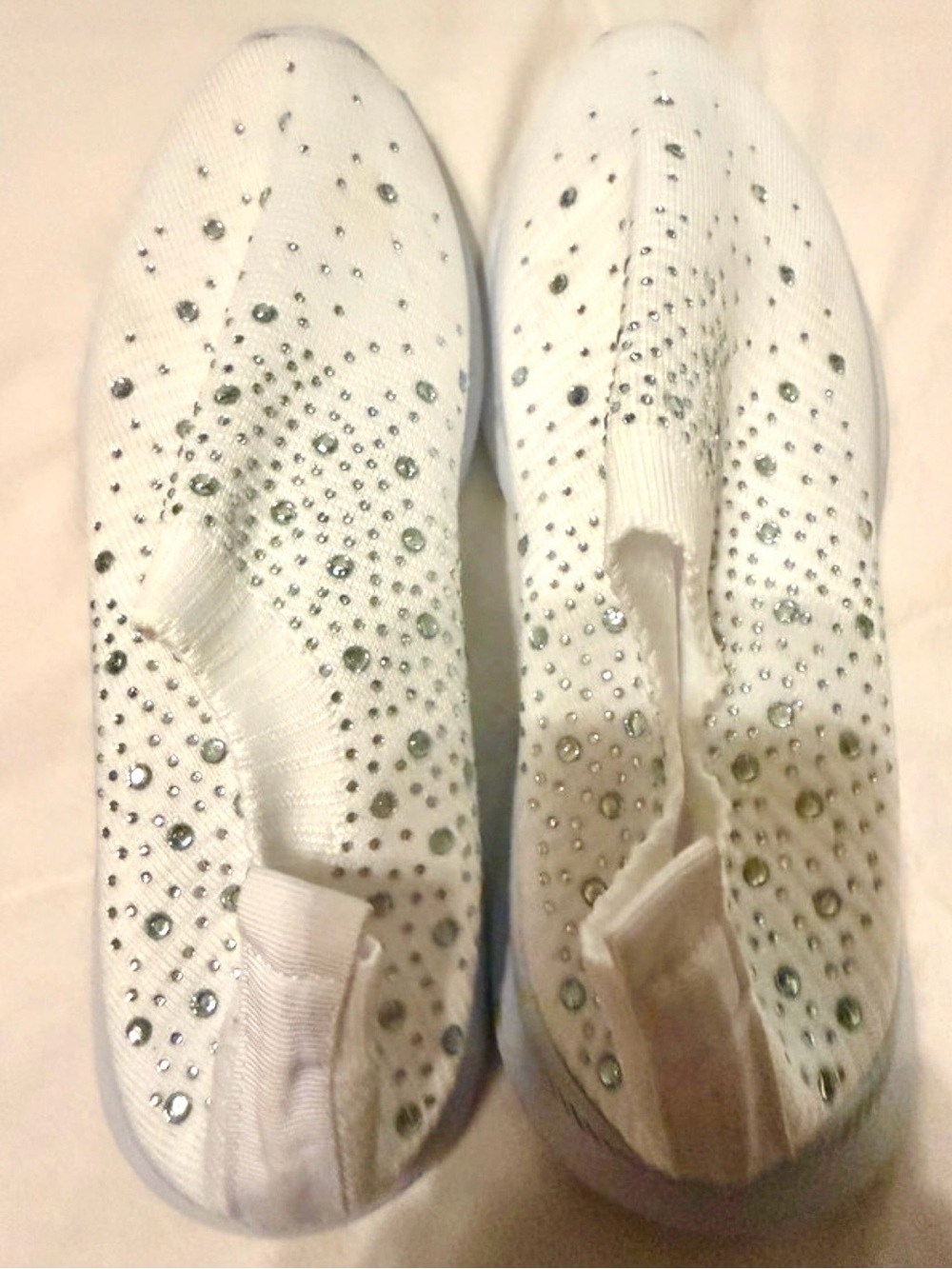 Women’s White Slip-On Sneakers with Rhinestones